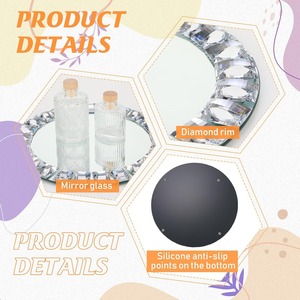 Assiettes de présentation rondes en verre miroir argenté personnalisées avec bordure diamantée pour dîner, mariage, anniversaire, fête - Product Image 5