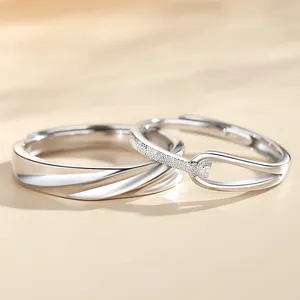 Anillos para hombre y mujer ridimensionabile zircone eternità fede nuziale di fidanzamento per donna argento sterling 925