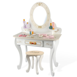 Jolie petite fille en bois Style européen couronne princesse coiffeuse Simulation commode maquillage <span class=keywords><strong>jeu</strong></span> maison jouet - Product Image 4