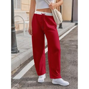 Pantalon de survêtement ample pour femme avec cordon de serrage, taille élastique, style color block, idéal pour le voyage, avec poches - Product Image 2