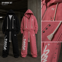 Ensemble de survêtement deux pièces rétro oversize avec fermeture éclair, cordon de serrage, imprimé étoile hip-hop, pantalon de jogging ample, vêtements de sport athlétiques décontractés