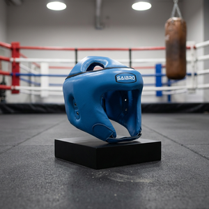 Protège-tête de boxe en cuir de vachette bleu clair avec logo personnalisé, en cuir véritable, pour entraînement de Taekwondo, motif imprimé en PU, personnalisable - Product Image 5
