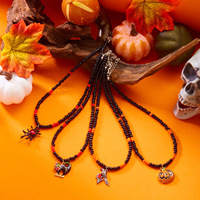 Kalung Choker Labu Halloween Hitam Oranye Manik-Manik Emas Enamel Liontin Jack O Lantern Untuk Hadiah Pesta Halloween Untuknya