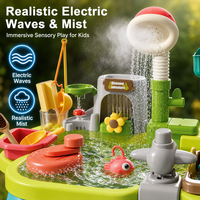 Mesa de Agua con Dinosaurios para Niños Pequeños, 45 Piezas, Mesa de Actividades al Aire Libre con Rociador de Agua Eléctrico, Juego de Pesca, Juguetes STEM