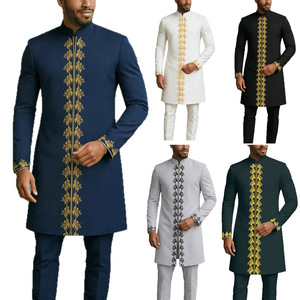 Completo da uomo Zifeng OEM ricamato a 2 pezzi, tunica lunga con pantaloni, abito formale musulmano africano per matrimonio - Product Image 2