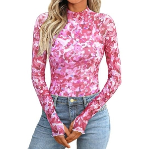 New Pullover High Neck Long Sleeve <b>Tops</b> Women's Casual Slim Printed Bottom Shirt T-Shirt Fashion - Product Image 6