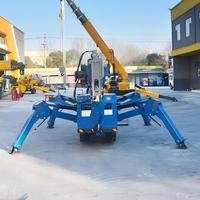 Minigrúa Araña Plegable con Canasta para Personal, Elevador de Orugas Giratorio para Trabajos de Construcción Pesada