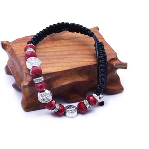 Cross Beaded <b>Bracelet</b> <b>Red</b> And Black Tibetan Silver Geometric Design Gift Jewelry - Product Image 4