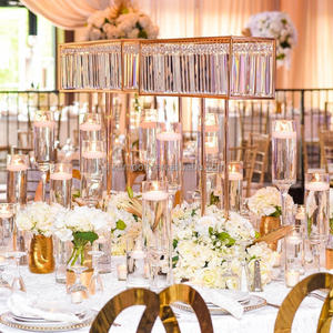 Centro de Mesa Rectangular Dorado con Cristales y Cuentas para Decoración de Bodas y Fiestas - Product Image 1