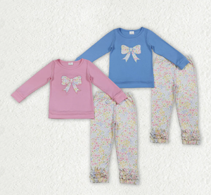 Conjuntos de Ropa para Bebés Niñas con Bordado Floral, Lazos y Pantalones con Volantes - Product Image 1