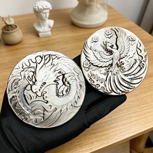 Artesanía Tallada en Obsidiana Plateada y Dorada de Alta Calidad con Diseño de Dragón y Fénix para Decoración del Hogar y Regalo - Product Image 1
