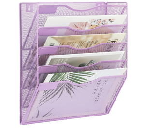 Hanging Wall File Organizer 5 Pocket Mesh Mail Organizer Wall Mounted with Nametag Label Wall File <b>Holder</b> for Office School Pink - Product Image 6