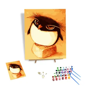 Prodotti di tendenza pittura animale con numeri per bambini facile dipinto a mano gufo dipingi con i numeri con tela incorniciata - Product Image 1