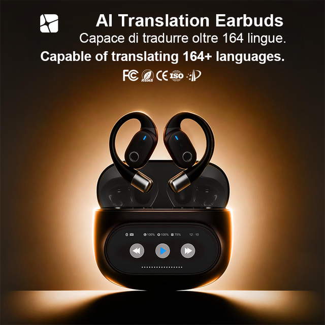 Smart LCD Screen OWS Open Ear Headphones AI Translation Wireless Earbuds Air Conduction Long Power Life Hook LED