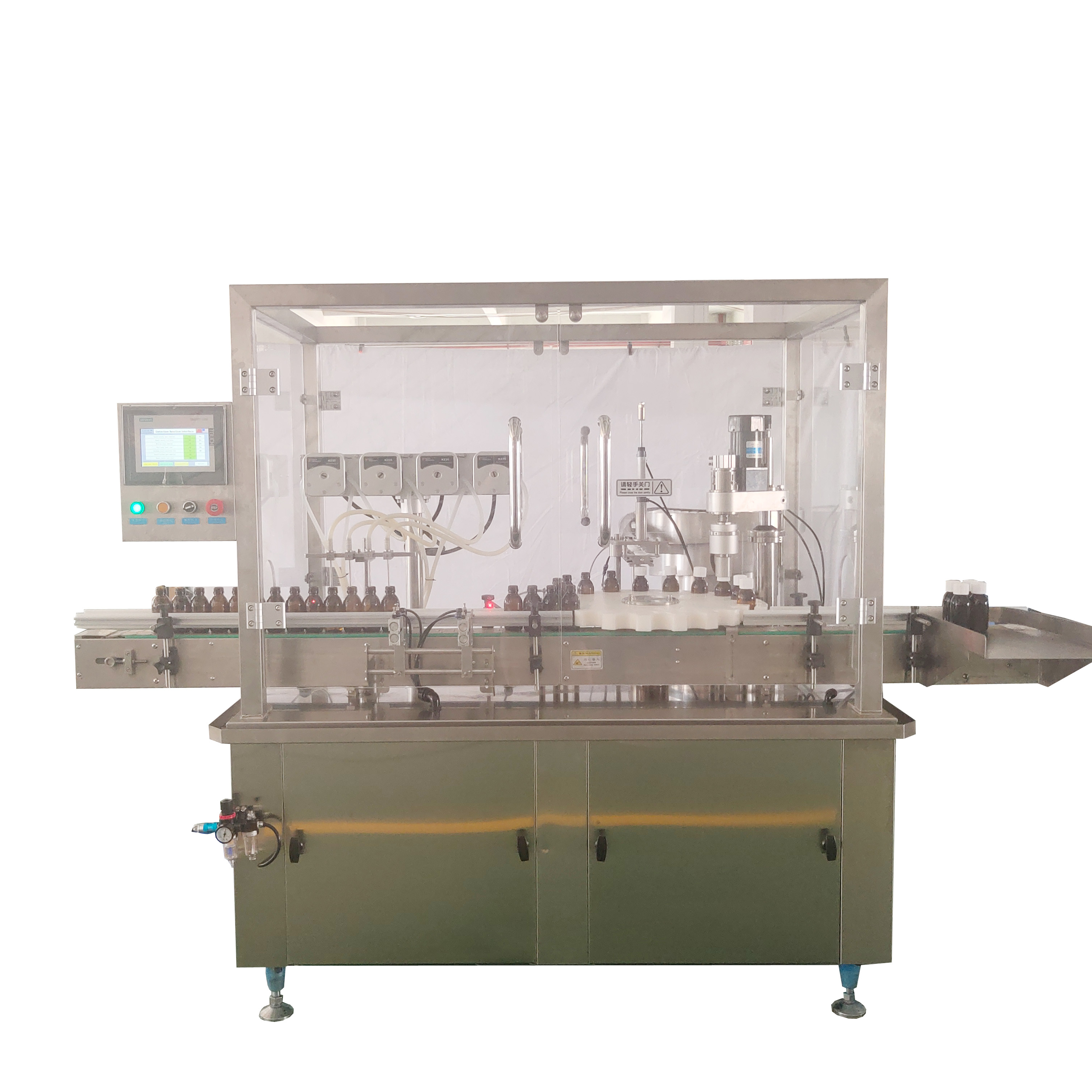 Сироп из стеклянных пластиковых бутылок, пероральное наполнение и укупорка жидкостью, полностью автоматический, настраиваемый, Круглый квадратный плоский, 30-1000 мл, 20 ~ 80 ударов в минуту