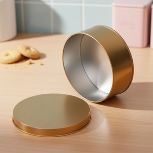 Contenitore Rotondo in Metallo Dorato per <span class=keywords><strong>Biscotti</strong></span> con Logo Personalizzato Stampato - Product Image 1