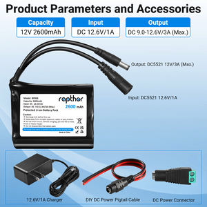 Аккумуляторная батарея Rapthor 12В 2600мАч литий-ионная с зарядным устройством, совместимая с устройствами 12В, для проектов DIY и т.д. - Product Image 2