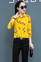 Chemisier femme carré décontracté à manches longues imprimé automne nouvelle fleur coréenne Polyester Anti-boulochage Vintage coupe régulière grande taille