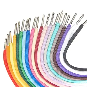 High Quality Braided Hoodie Drawstring various Colors available Round Pure Cotton Drawcord With Metal Tips End