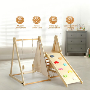 Gimnasio Interior Plegable 7 en 1 con Columpio Ajustable y Base Secreta, Gimnasio Interior de Madera para Niños Pequeños - Product Image 2