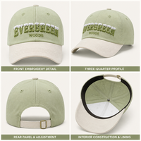 Cappello da papà bicolore verde crema con logo personalizzato, ricamo 3D a rilievo, in twill di cotone, a 6 pannelli, strutturato, unisex, regolabile, per adulti.