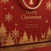 Sac cadeau en papier kraft rouge recyclable personnalisé avec gaufrage en feuille d'or et motif de Noël