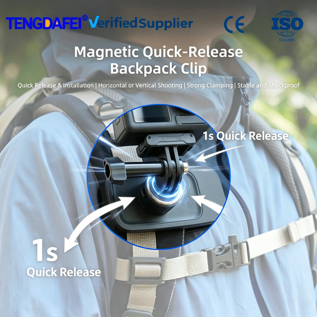Magnetic Quick-Release Backpack Camera Clip, 360° Adjustable Mount for DJI GoPro Insta360, Outdoor Vlog POV Camera Mount