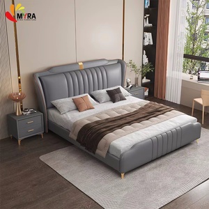 <span class=keywords><strong>Letto</strong></span> <span class=keywords><strong>matrimoniale</strong></span> moderno minimalista in legno massello color crema con rivestimento in pelle Napapi, contenitore e design nordico di lusso leggero per camera da <span class=keywords><strong>letto</strong></span> padronale <span class=keywords><strong>king</strong></span>-<span class=keywords><strong>size</strong></span> - Product Image 1