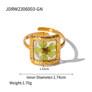 Bague INS Fashion haut de gamme en fleur de prunier stabilisée, plaquée or 18 carats, en acier inoxydable, avec fleur séchée en résine en forme de cœur - Product Image 5