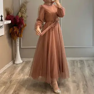 Proveedor personalizado brillante Mujer vestido musulmán suelto 2023 Dubai túnica turca mujer barato musulmán vestido largo