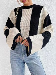 Maglione da <span class=keywords><strong>Donna</strong></span> Oversize Stile Europeo Autunno/Inverno, Maglia a Righe Verticali Larga, Versatile con Collo Tondo - Product Image 4