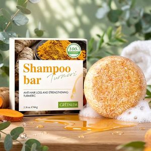 GREENLEM Shampoing Solide au Curcuma, Anti-Chute & Fortifiant, Favorise la Croissance et l'Épaississement des Cheveux, Savon Capillaire - Product Image 1