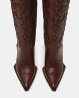 Bottines western à bout pointu et talon aiguille pour femmes, marron, brodées, hauteur genou
