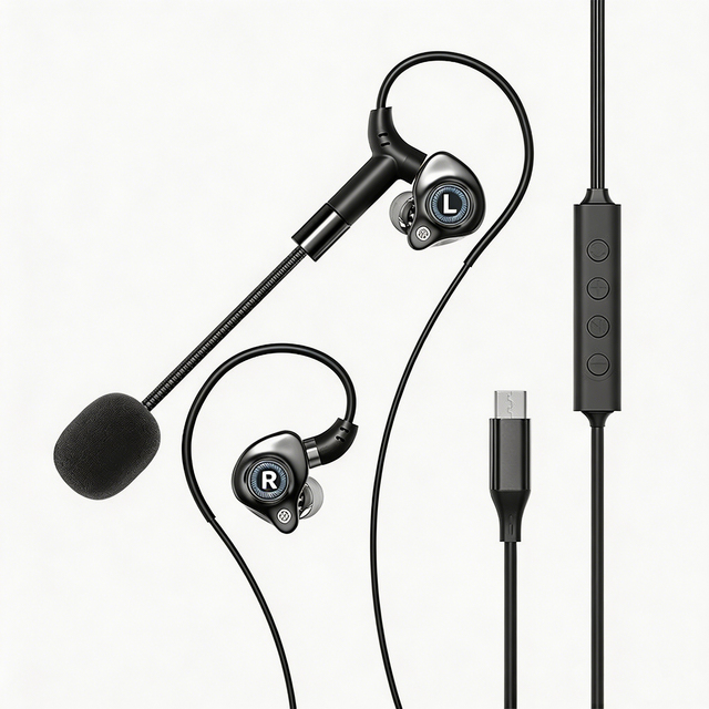 Wired in Ear Karaoke Live Streaming Earphones with Detachable Microphone Type-C Interface 1.2m Cord