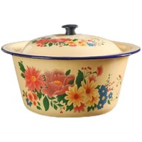 Vente en gros de bols de rangement en émail jaune rétro de plusieurs tailles 20/22/24 cm, bol en émail pour crème glacée, gâteau aux fraises avec couvercle