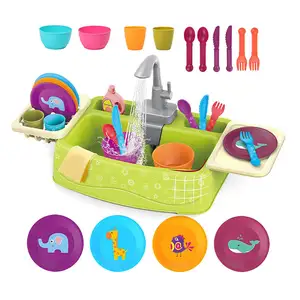 Pretend Play Kitchen Sink Toys for Kids Toddler Learning Toys Set Máquina de lavar louça com sistema automático de ciclo de água