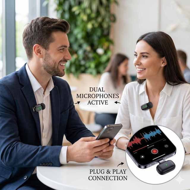 T80 Wireless Lavalier Microphone with 24H Battery Life Plug & Play USB-C Mic for Smartphone Video Recording Live Streaming