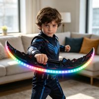 Épée lumineuse 2-en-1 double lame, rechargeable par USB, avec effets sonores, accessoire de cosplay d'Halloween pour enfants