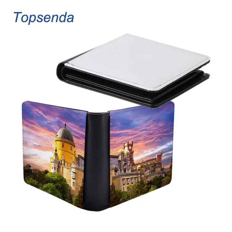 Double sided Custom logo Sublimation printing Blank PU leather Men wallet for Father's day gift