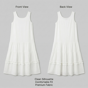 Vestido <span class=keywords><strong>Maxi</strong></span> para Mujer, Sin Mangas, con Volantes en Capas, Cuello Redondo, Vestido de Verano Informal, Holgado, Blanco, Largo, con Logotipo Personalizado OEM - Product Image 3