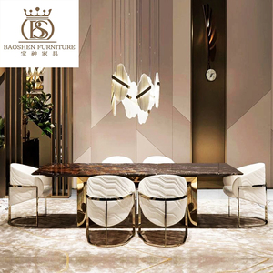 Table <span class=keywords><strong>à</strong></span> manger moderne écologique BS, placage en frêne blanc brillant, acier cristallin, cuir, ensemble de 7 chaises de salle <span class=keywords><strong>à</strong></span> manger pour un luxe optimal - Product Image 2