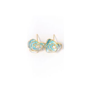 Fashion <b>Stud</b> <b>Earrings</b> 316L Stainless Steel PVD Gold Plating <b>Blue</b> Flower Design With Crystal Center - Product Image 1