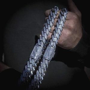 베젤 세팅 직사각형 큐빅 지르코니아 블링 빅 헤비 힙합 록 남성용 19mm 큐빅 체인 목걸이 - Product Image 4