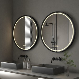 Décoration murale miroir Led rond noir avec lumière, 3 lumières, miroir de salle de bain avec corde suspendue - Product Image 4