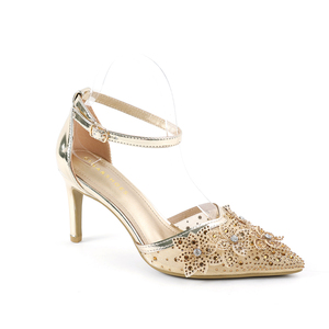 Luxe Mode Zomer Dames Jurken Schoenen Goud Puntige Hoge Hakken Vrouwen Geborduurde Bloemen Pumps Dunne Hakken Mesh Sandalen - Product Image 1