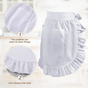 DD4976 Floral serveur <span class=keywords><strong>tablier</strong></span> à volants demi taille bavoir <span class=keywords><strong>blanc</strong></span> coton cuisine café jupe courte femme de ménage <span class=keywords><strong>tablier</strong></span> - Product Image 3