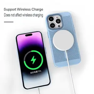 Metal Lens Frame Grid Hollow Heat Dissipation Cooling Magnetic Wireless Charging Phone Case For Iphone 15 14 13 12 11 Pro Max