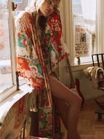Kaftan de plage en mousseline de soie à nouer, imprimé floral, manches longues, col en V, séchage rapide, taille unique, sexy, pour femme