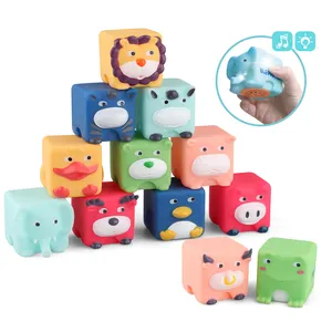 JIESTAR 12 pcs educational baby sensory block toys kids light up kids squeeze bath toys with sound babies toys