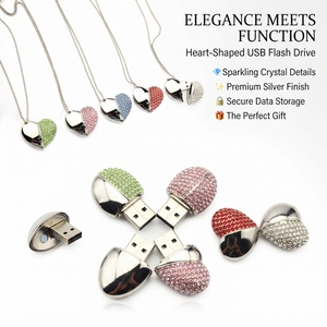 High Quality 2.0 <strong>Interface</strong> Necklace Heart Shape Metal Custom Diamond USB Flash Drive 16GB 32GB 64GB Storage for Gift - Product Image 1